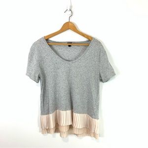 J Crew Pleated Chiffon Hem Short Sleeve T-Shirt Gray and Peach Size Small